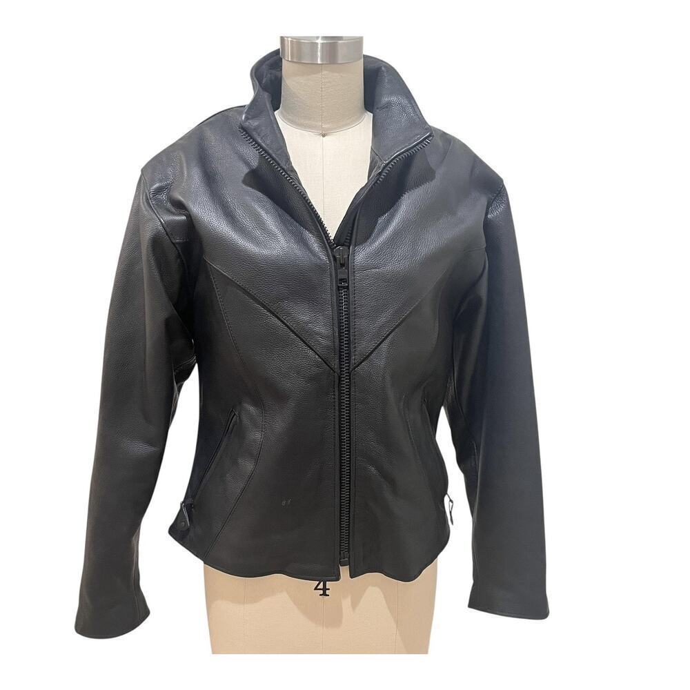 Unik Leather Jacket Womens Small Black Quilted Zip Off Lined Biker Moto Zip